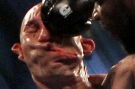 Lavarn Harvell connects to the head of Tony Pietrantonio for a knockout during their third round of light heavyweight boxing fight in Atlantic City.jpg